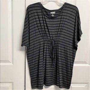 Loved Black Gray Stripe Print Rayon Blend Raglan Sleeve Knit Top Size XL